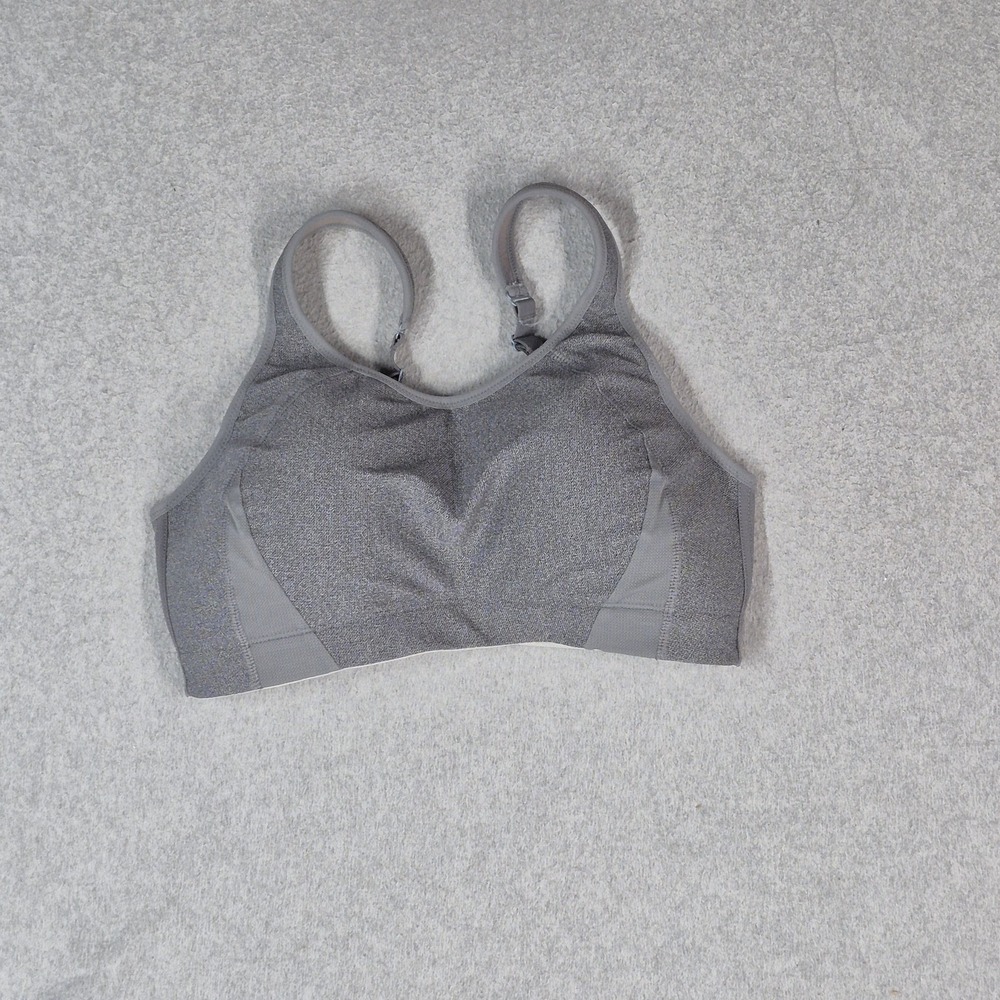 Syrokan Women Sports Bra 32DD Gray Wireless Mesh Strap Adjustable